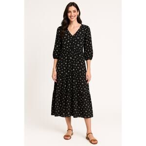 Chelsea 28 Black with Ivory Leaves Dress - Size XXL